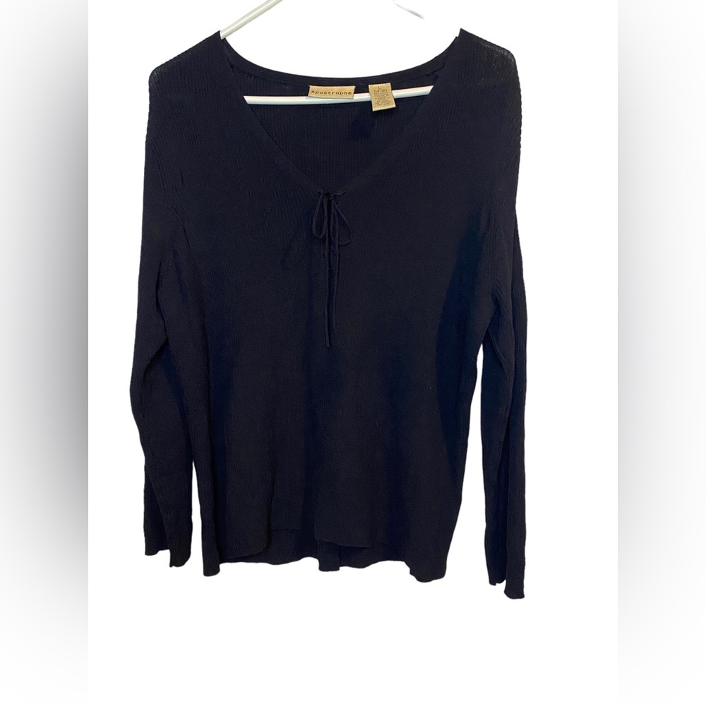 Apostrophe Womens Black V Neck Sweater with Tie Size Large 14/16‎ Pullover Knit